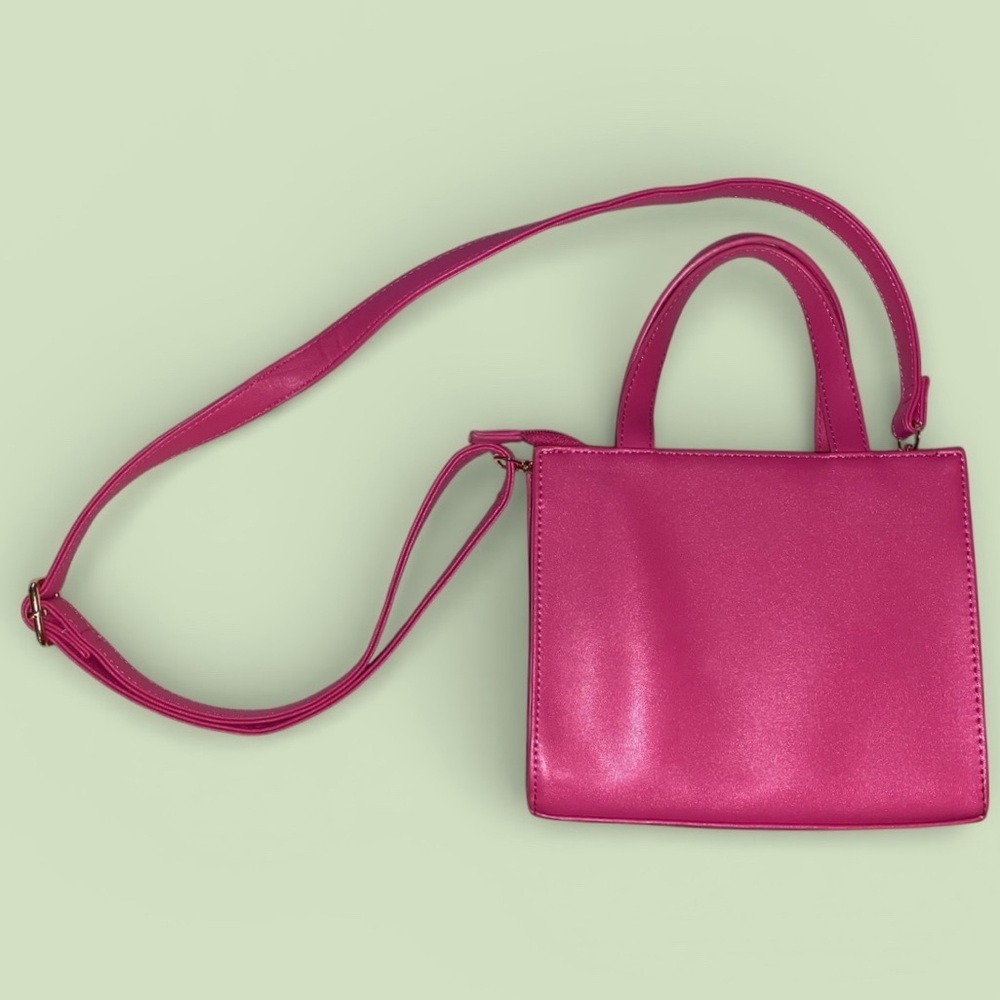 CROSSBODY Quilted Mini Tote Handbag w/Handles Fuchsia Hot Pink Adjustable Straps - Picture 2 of 7